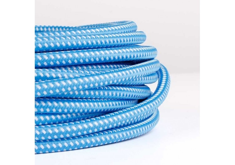 Câble électrique rond enrobé d'un tissu effet soie de couleur bleue et blanche - LN001-BA - Barcelona LED
