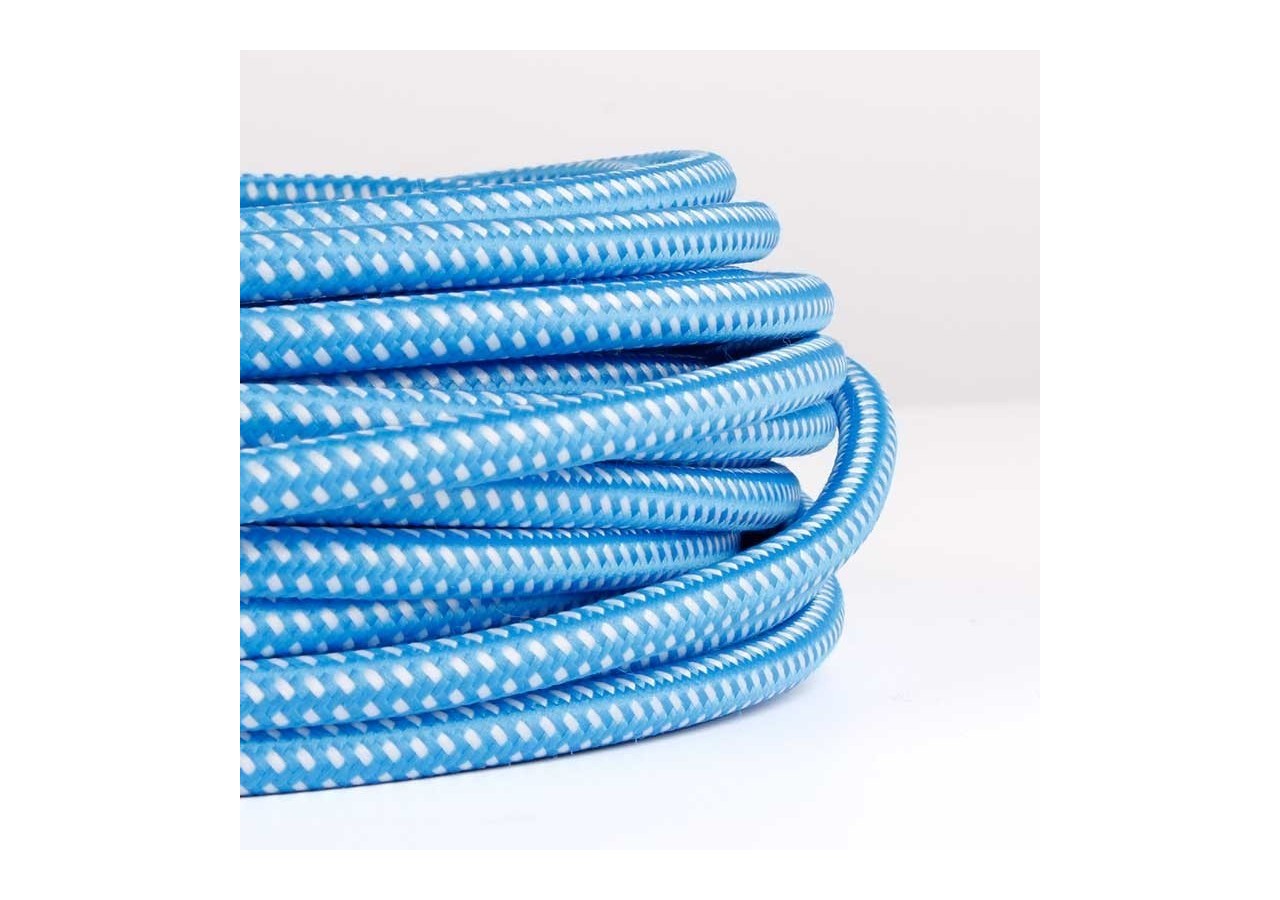 Câble électrique rond enrobé d'un tissu effet soie de couleur bleue et blanche - LN001-BA - Barcelona LED