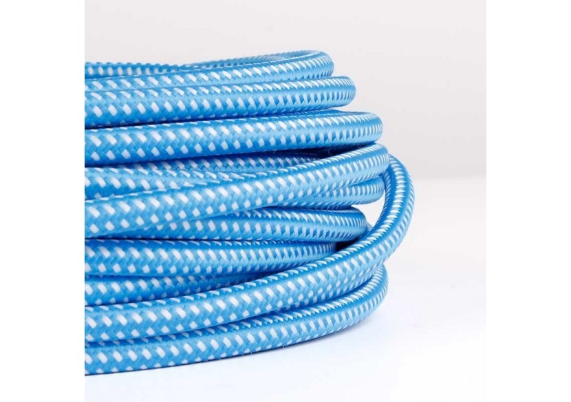 Câble électrique rond enrobé d'un tissu effet soie de couleur bleue et blanche - LN001-BA - Barcelona LED