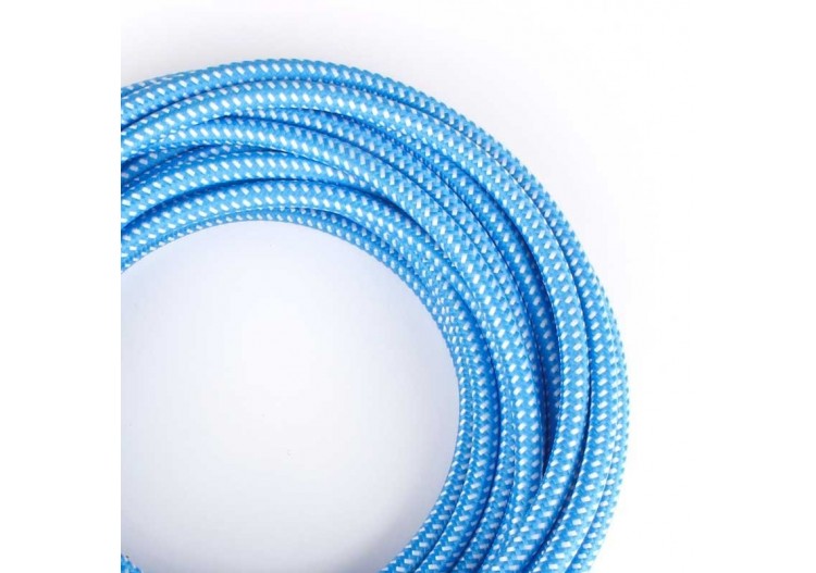 Câble électrique rond enrobé d'un tissu effet soie de couleur bleue et blanche - LN001-BA - Barcelona LED 2