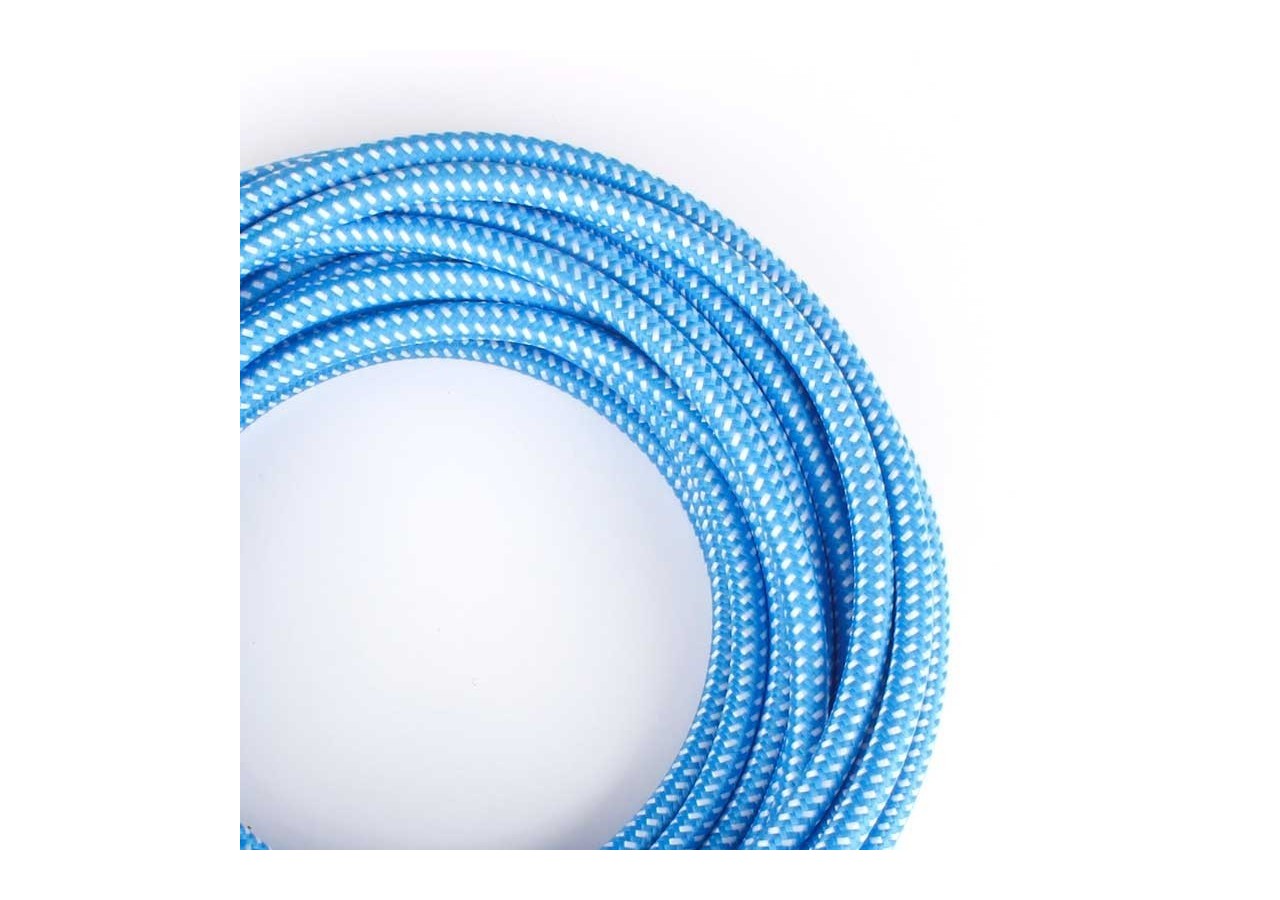 Câble électrique rond enrobé d'un tissu effet soie de couleur bleue et blanche - LN001-BA - Barcelona LED