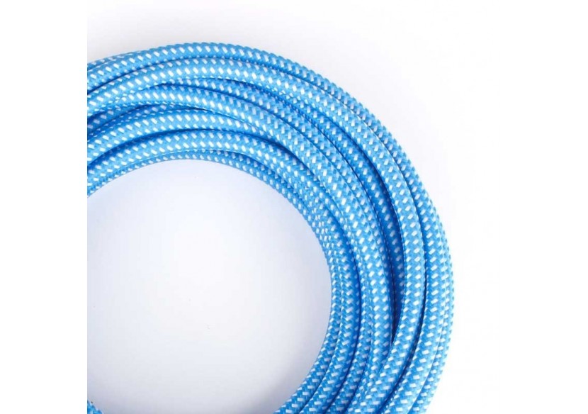 Câble électrique rond enrobé d'un tissu effet soie de couleur bleue et blanche - LN001-BA - Barcelona LED