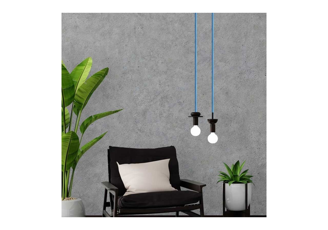 Câble électrique rond enrobé d'un tissu effet soie de couleur bleue et blanche - LN001-BA - Barcelona LED