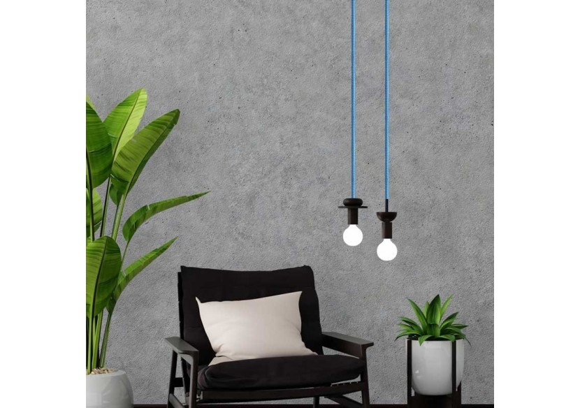 Câble électrique rond enrobé d'un tissu effet soie de couleur bleue et blanche - LN001-BA - Barcelona LED