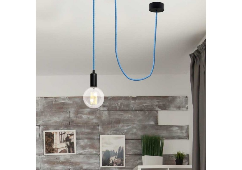 Câble électrique rond enrobé d'un tissu effet soie de couleur bleue et blanche - LN001-BA - Barcelona LED