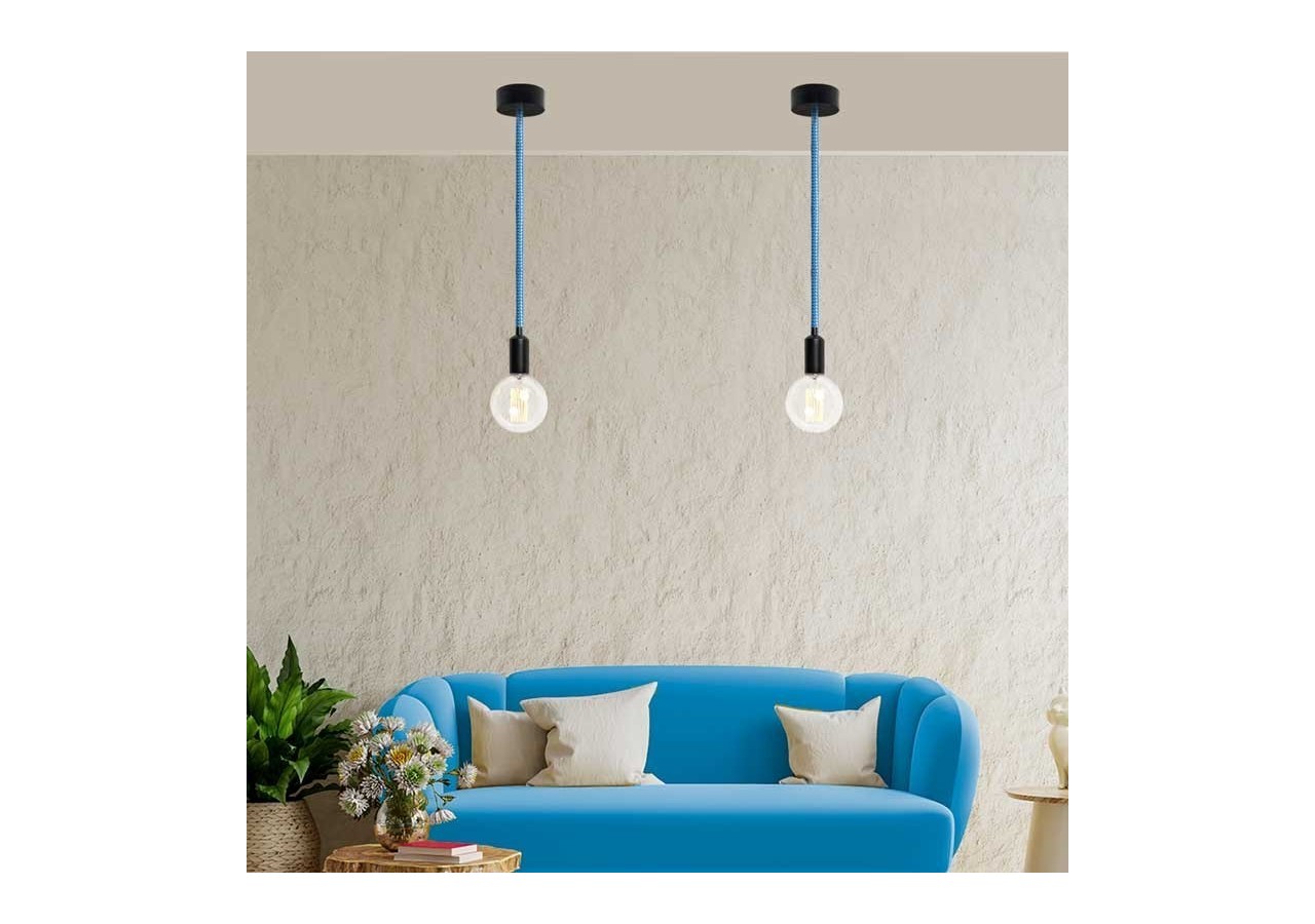 Câble électrique rond enrobé d'un tissu effet soie de couleur bleue et blanche - LN001-BA - Barcelona LED