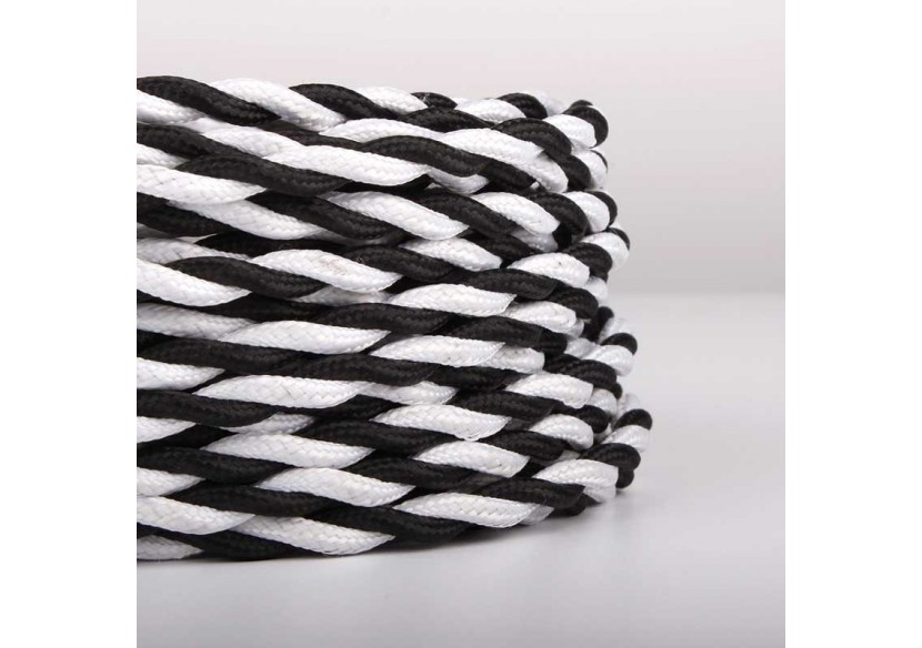 Câble tressé recouvert d'un tissu à effet soie Couleur noir et blanc - LN001-TBN - Barcelona LED