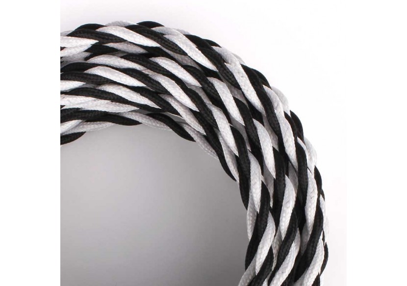 Câble tressé recouvert d'un tissu à effet soie Couleur noir et blanc - LN001-TBN - Barcelona LED