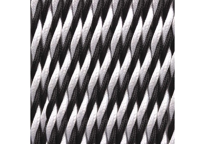 Câble tressé recouvert d'un tissu à effet soie Couleur noir et blanc - LN001-TBN - Barcelona LED