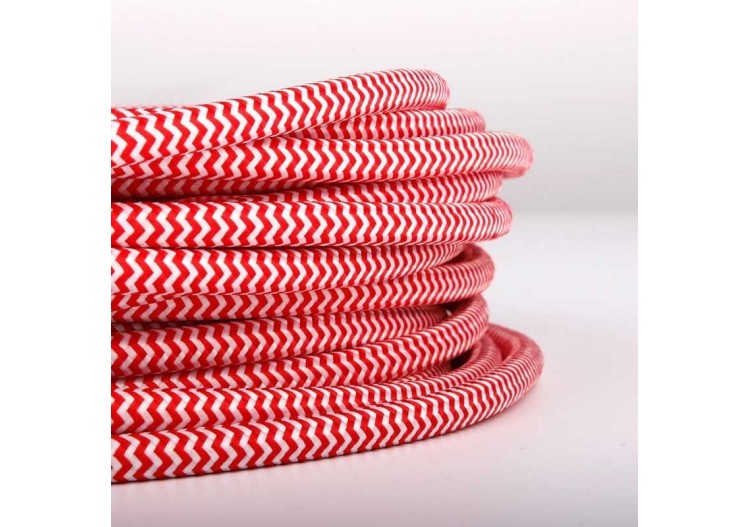 Câble électrique rond recouvert d'un tissu à effet soie en zigzag rouge et blanc - LN001-ZBR - Barcelona LED