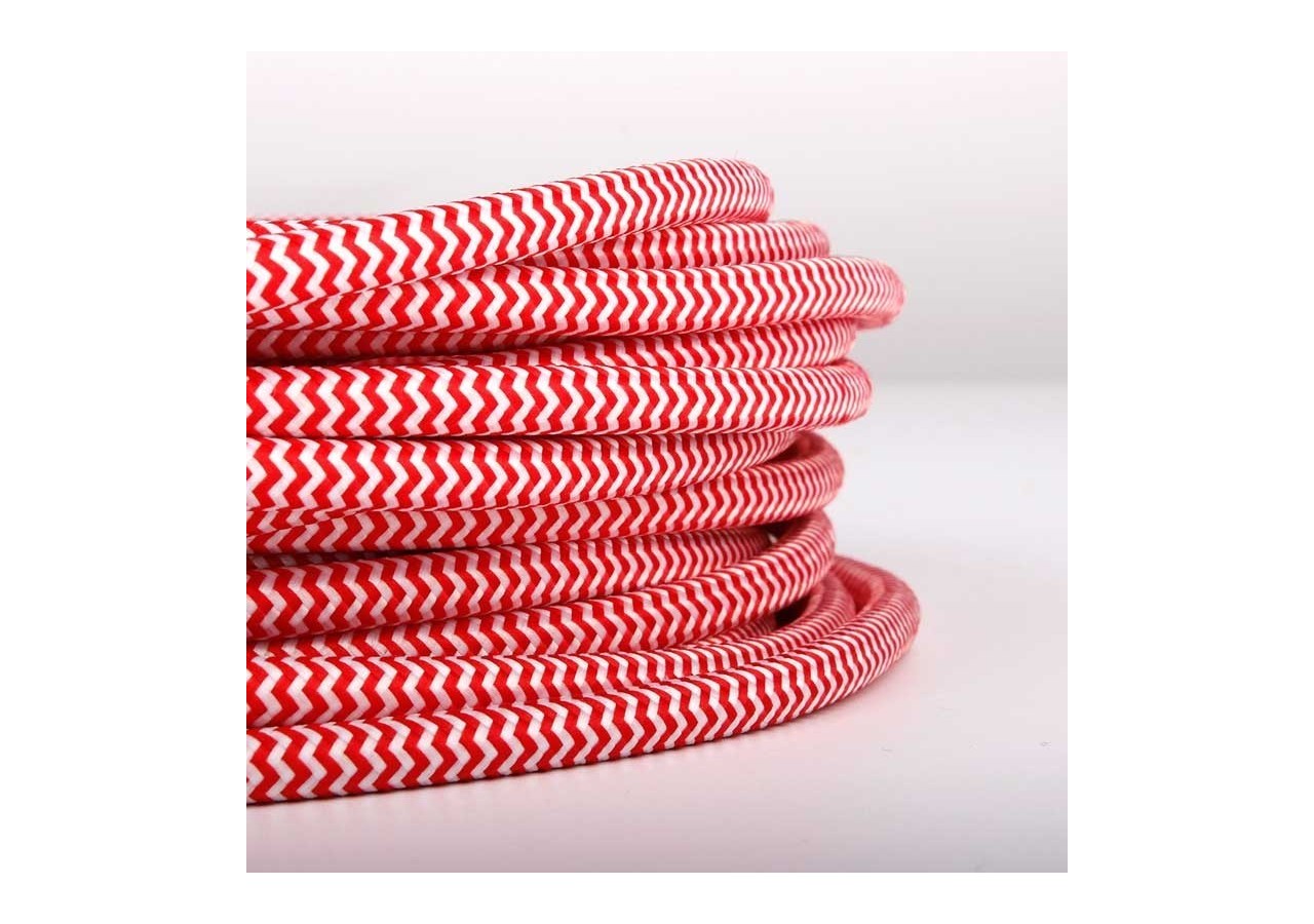 Câble électrique rond recouvert d'un tissu à effet soie en zigzag rouge et blanc - LN001-ZBR - Barcelona LED