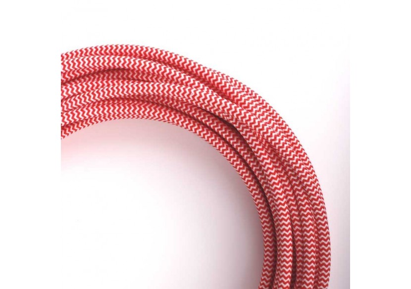 Câble électrique rond recouvert d'un tissu à effet soie en zigzag rouge et blanc - LN001-ZBR - Barcelona LED
