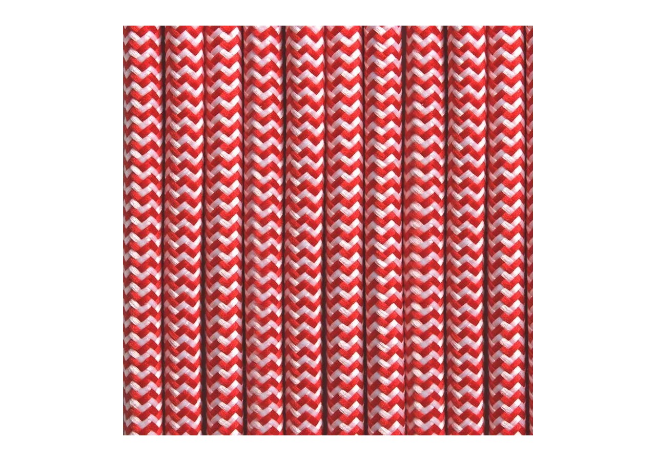 Câble électrique rond recouvert d'un tissu à effet soie en zigzag rouge et blanc - LN001-ZBR - Barcelona LED