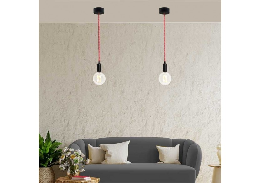 Câble électrique rond recouvert d'un tissu à effet soie en zigzag rouge et blanc - LN001-ZBR - Barcelona LED