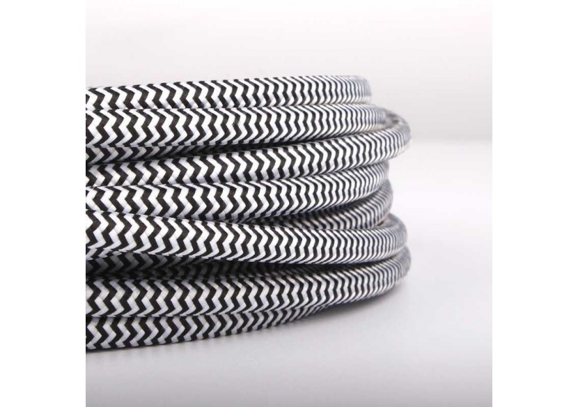 Câble électrique rond gainé effet soie ZigZag noir et blanc - LN001-ZBN - Barcelona LED