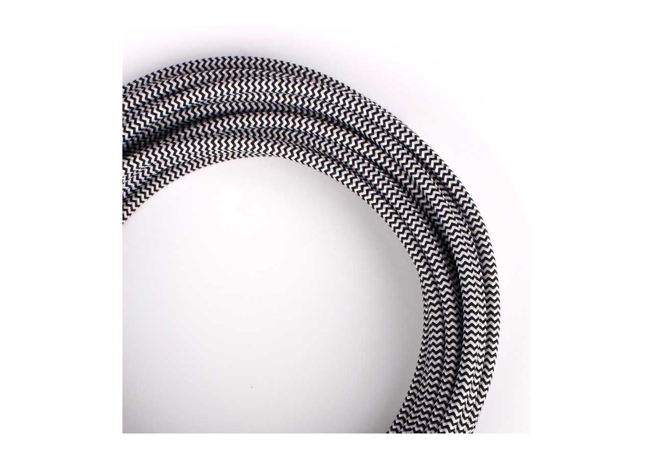 Câble électrique rond gainé effet soie ZigZag noir et blanc - LN001-ZBN - Barcelona LED