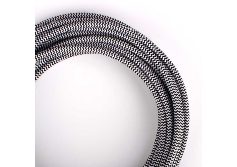 Câble électrique rond gainé effet soie ZigZag noir et blanc - LN001-ZBN - Barcelona LED