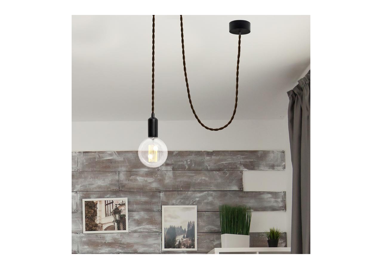 Câble électrique tressé revêtu d'un tissu à effet soie de couleur marron - LV001-M - Barcelona LED