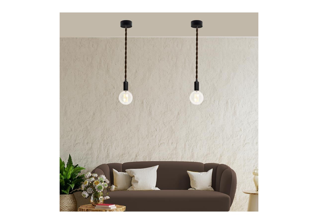 Câble électrique tressé revêtu d'un tissu à effet soie de couleur marron - LV001-M - Barcelona LED