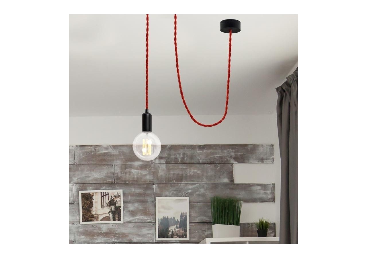 Câble électrique tressé en tissu effet soie Couleur rouge - LV001-RO - Barcelona LED