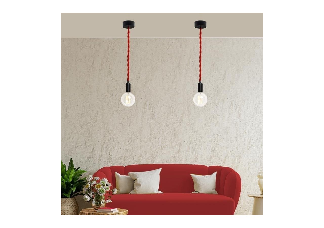 Câble électrique tressé en tissu effet soie Couleur rouge - LV001-RO - Barcelona LED