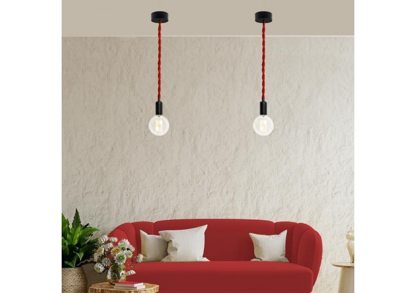 Câble électrique tressé en tissu effet soie Couleur rouge - LV001-RO - Barcelona LED