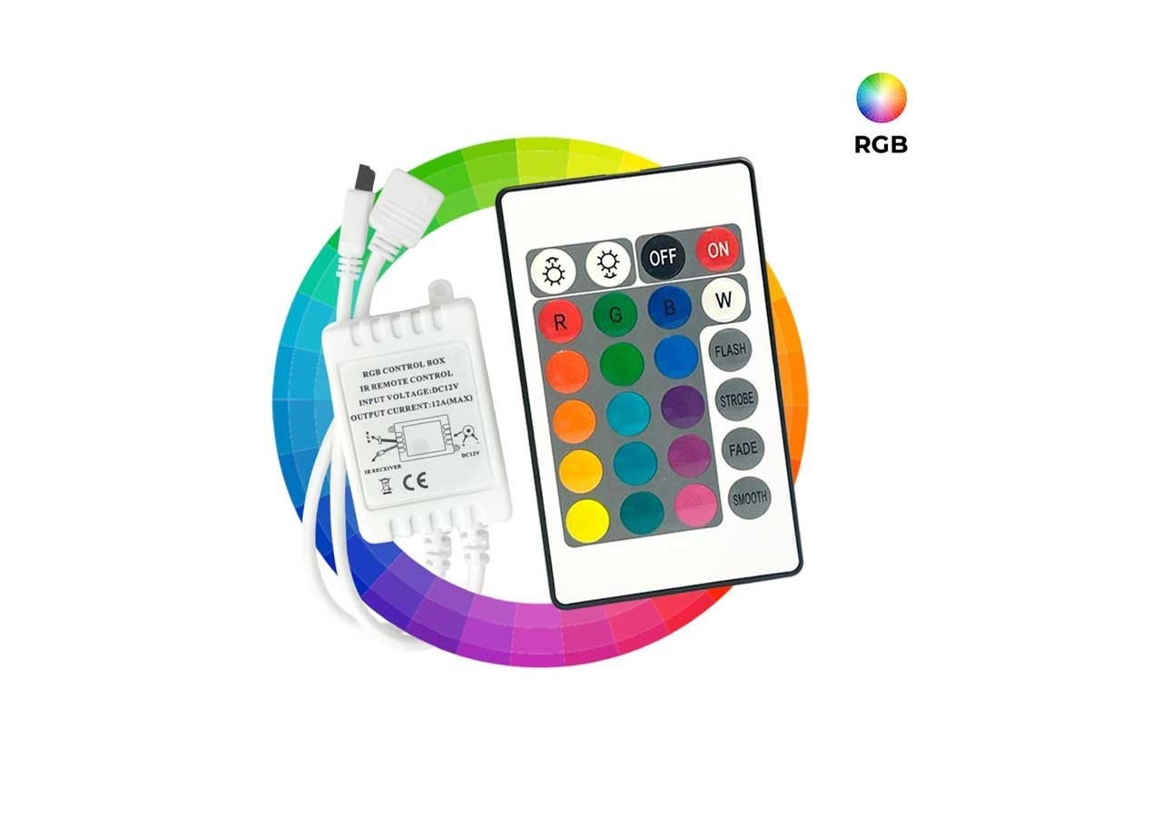 Contrôleur de bande LED RGB 2 Amp par canal, télécommande IR 24 touches - B1603 - Barcelona LED