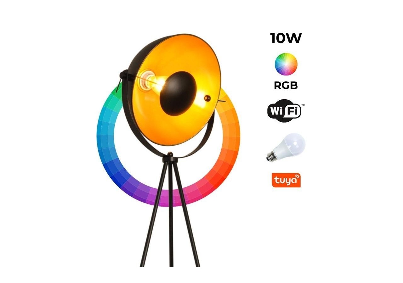 Lampadaire vintage avec trépied "Galilen" + ampoule RGBW + CCT WiFi - 9W - LV428-RGB-WIFI - Barcelona LED