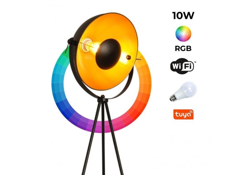 Lampadaire vintage avec trépied "Galilen" + ampoule RGBW + CCT WiFi - 9W - LV428-RGB-WIFI - Barcelona LED