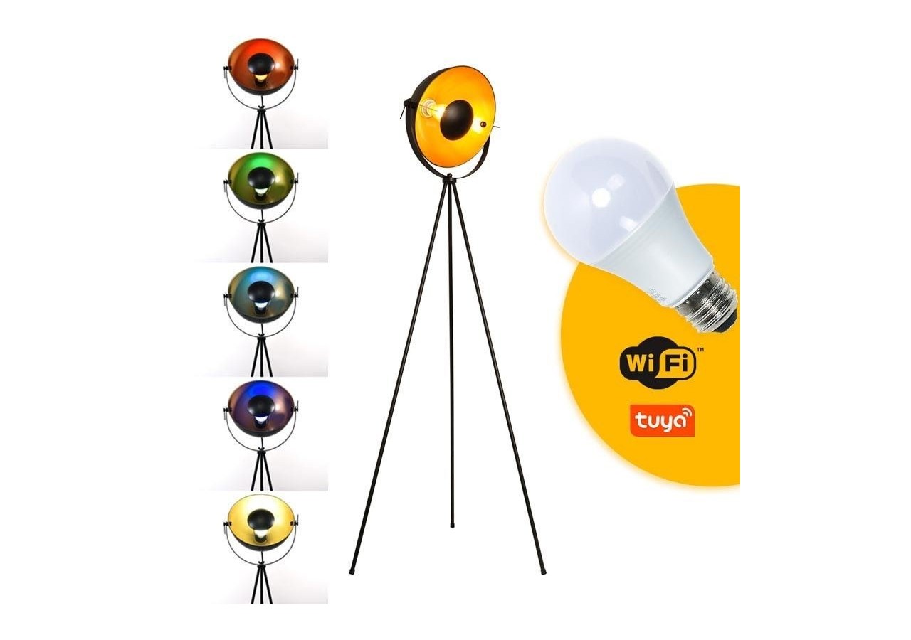Lampadaire vintage avec trépied "Galilen" + ampoule RGBW + CCT WiFi - 9W - LV428-RGB-WIFI - Barcelona LED