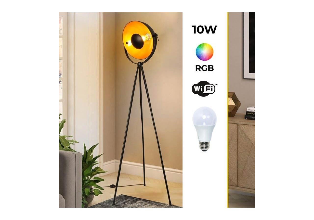 Lampadaire vintage avec trépied "Galilen" + ampoule RGBW + CCT WiFi - 9W - LV428-RGB-WIFI - Barcelona LED
