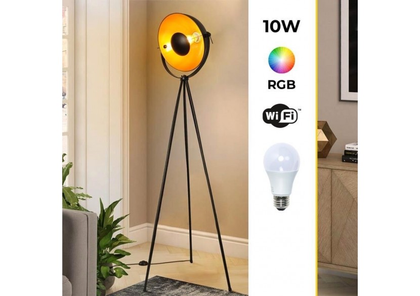 Lampadaire vintage avec trépied "Galilen" + ampoule RGBW + CCT WiFi - 9W - LV428-RGB-WIFI - Barcelona LED