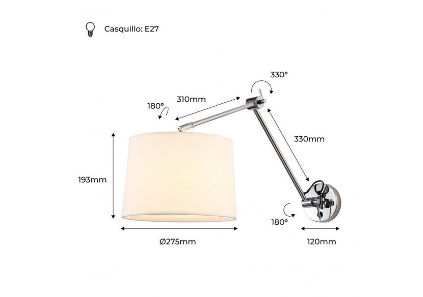 Applique ELBOW E27 avec bras articulé - L3010-P-CR - Barcelona LED