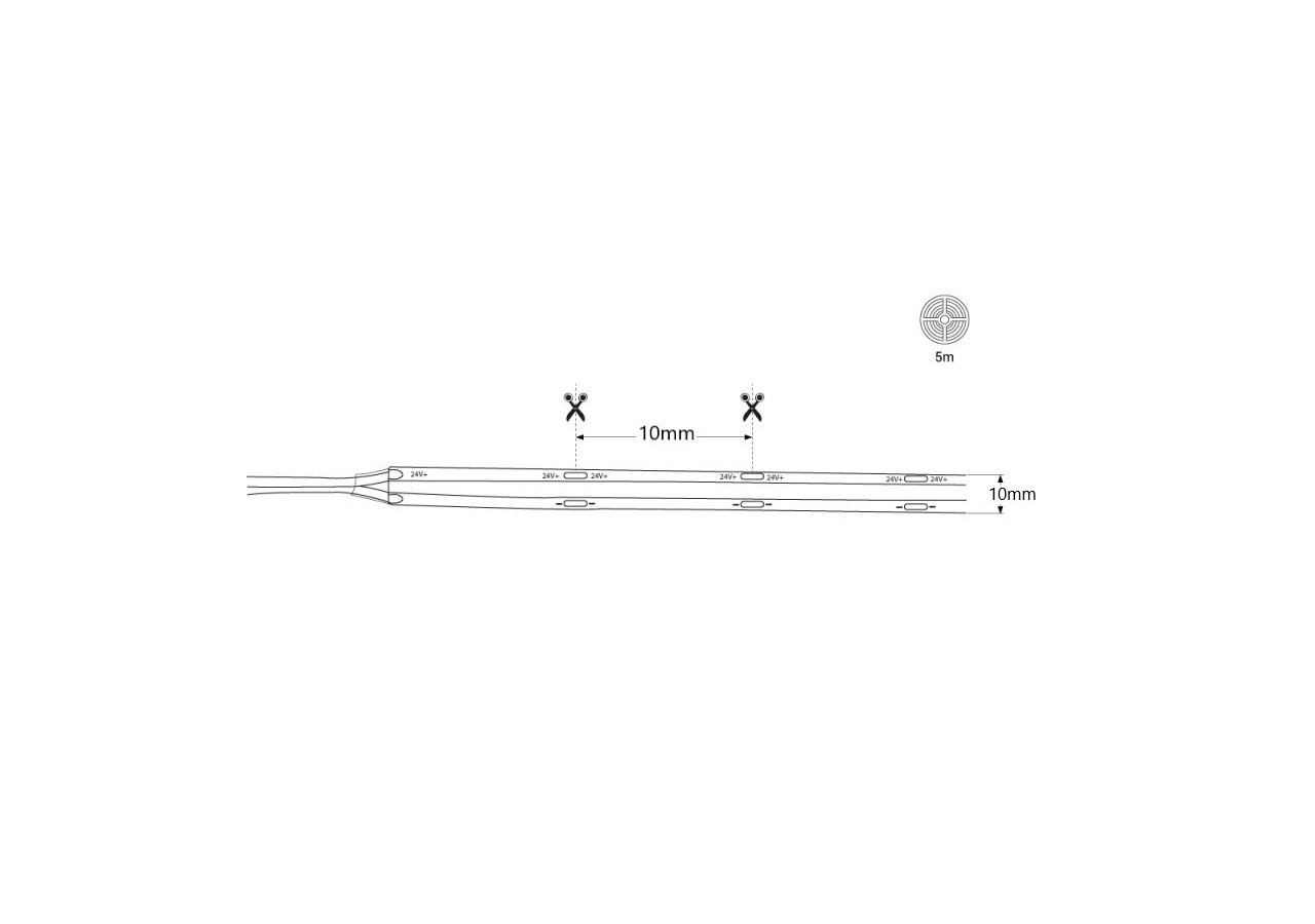 Ruban LED COB 24V DC-10W/m-10mm-IP67-Rouleau de 5 mètres-Sécable tous les 1cm - B1569-5-BF - Barcelona LED