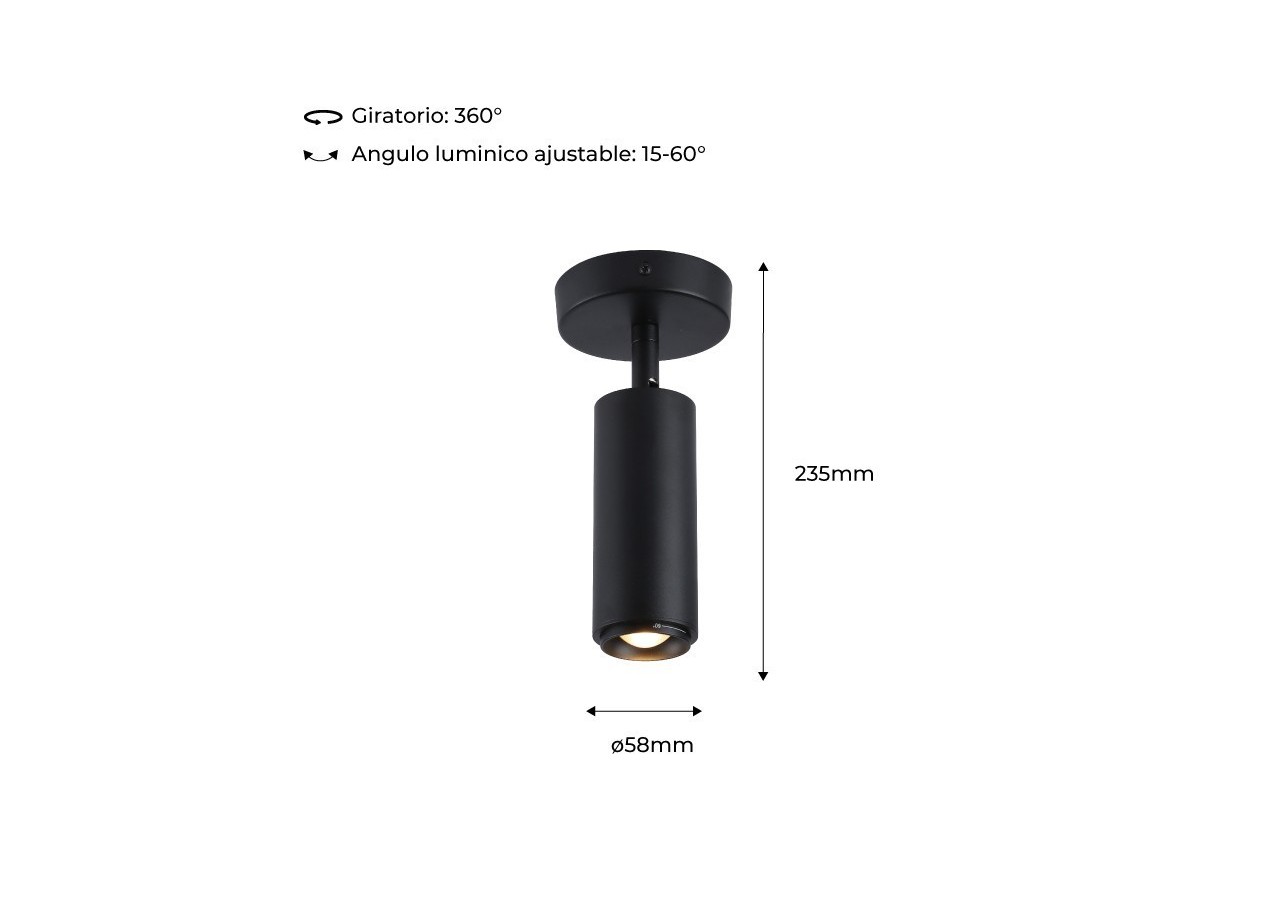 Projecteur avec angle d'éclairage réglable et projecteur articulé 8W 2800K - B2091-N-270 - Barcelona LED