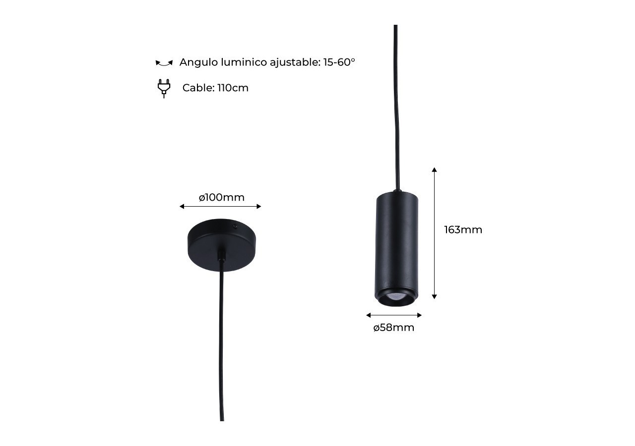 Suspension avec angle d'éclairage réglable 8W 2800K - B2093-N-270 - Barcelona LED