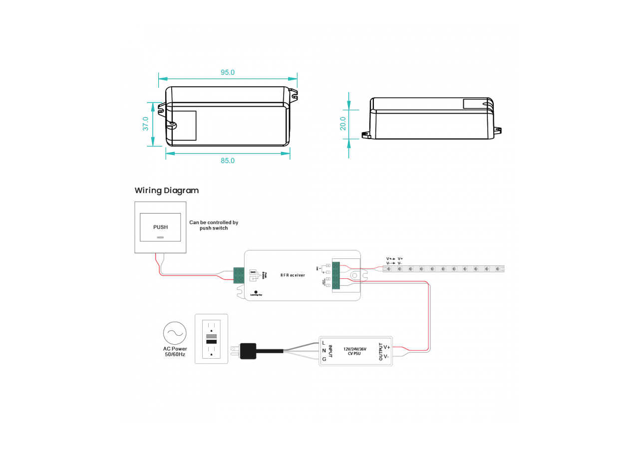 Contrôleur RF PWM 12-36V-DC (700mA) Constant Current LED Dimmer-SUNRICHER Perfect RF - SR-1009CS7 - Barcelona LED