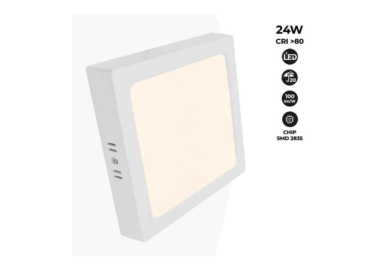 Plafonnier carré LED en saillie 24W Haute Efficacité - B1030-B-24W-BN - Barcelona LED