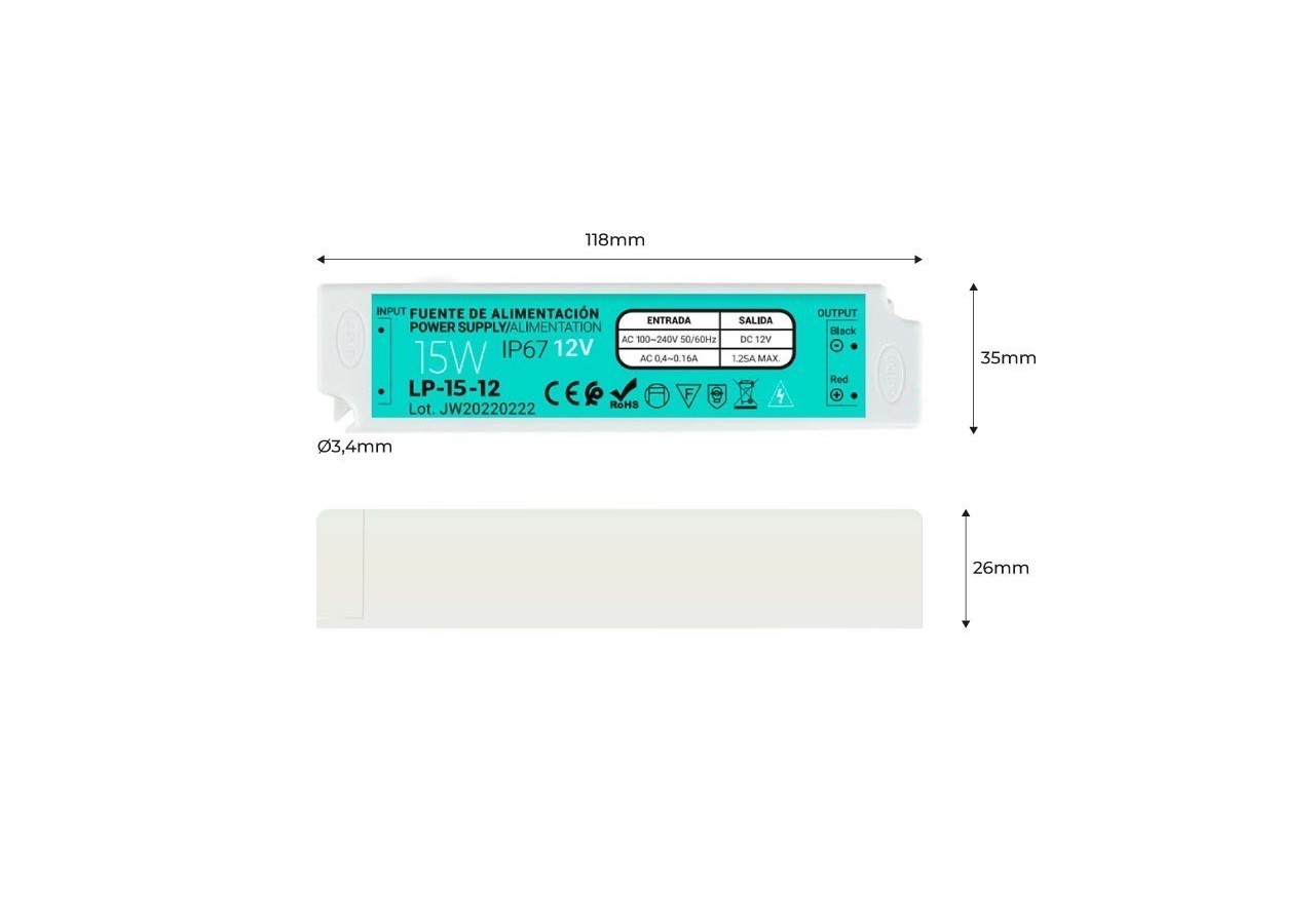 Alimentation étanche IP67 12V 15W - LP-15-12 - Barcelona LED