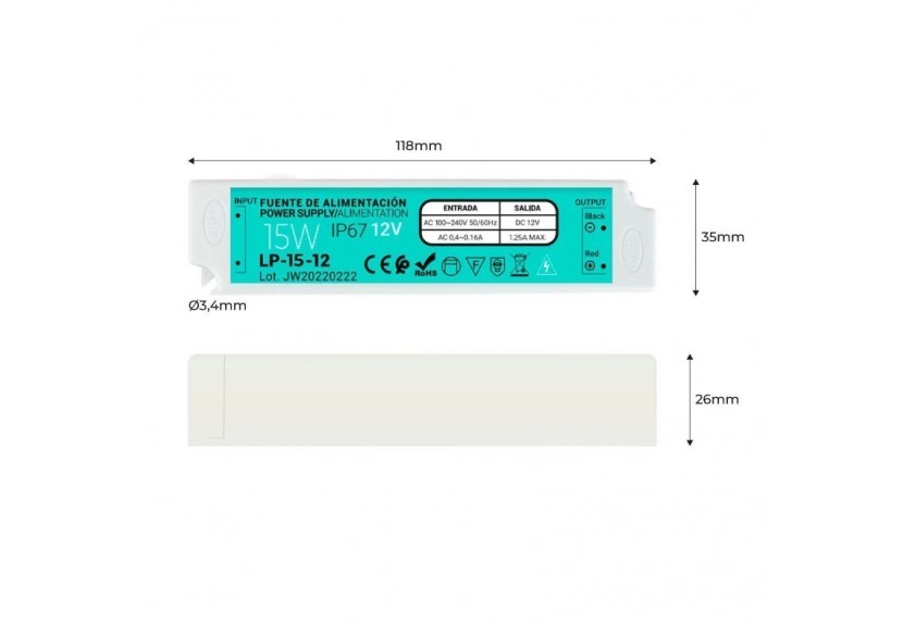 Alimentation étanche IP67 12V 15W - LP-15-12 - Barcelona LED Alimentation étanche IP67 12V 15W - LP-15-12 - Barcelona LED