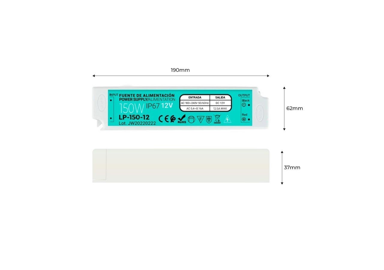 Alimentation étanche IP67 12V 150W - LP-150-12 - Barcelona LED