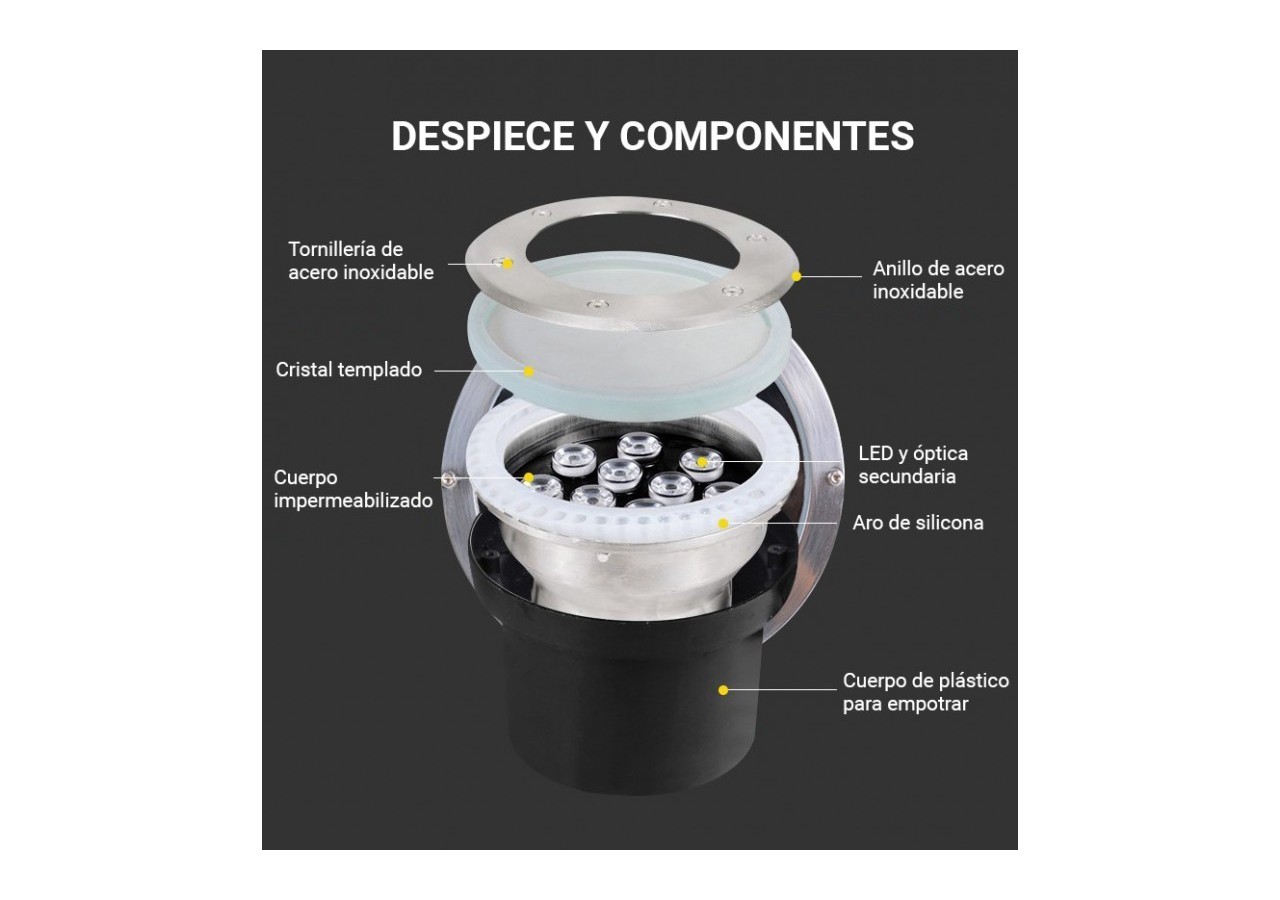 Spot LED extérieur encastrable au sol LED 18W 12V-DC IP67 3000K - BA50016-BC - Barcelona LED