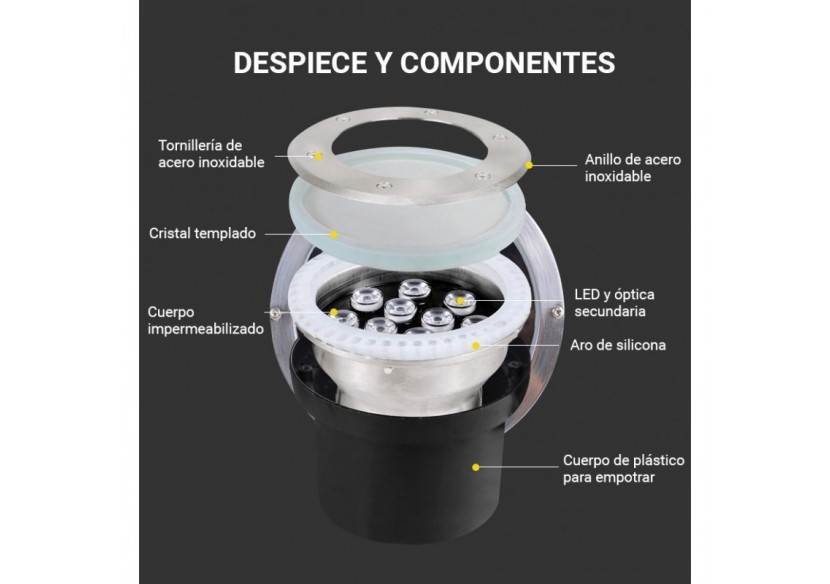 Spot LED extérieur encastrable au sol LED 18W 12V-DC IP67 3000K - BA50016-BC - Barcelona LED