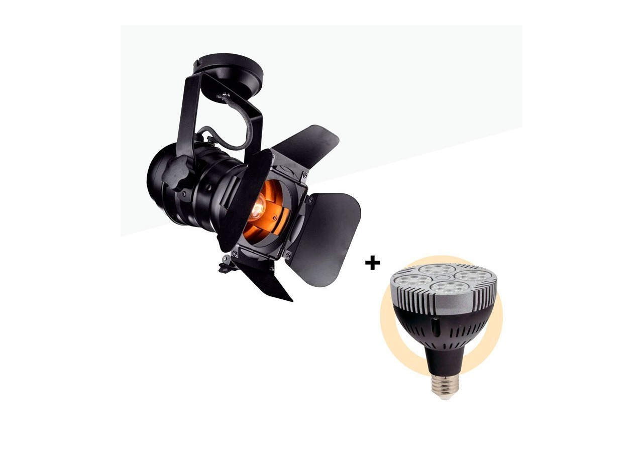 Kit projecteur "CINEMA" orientable pour rail avec ampoule LED PAR30 E27 - K233-BN - Barcelona LED