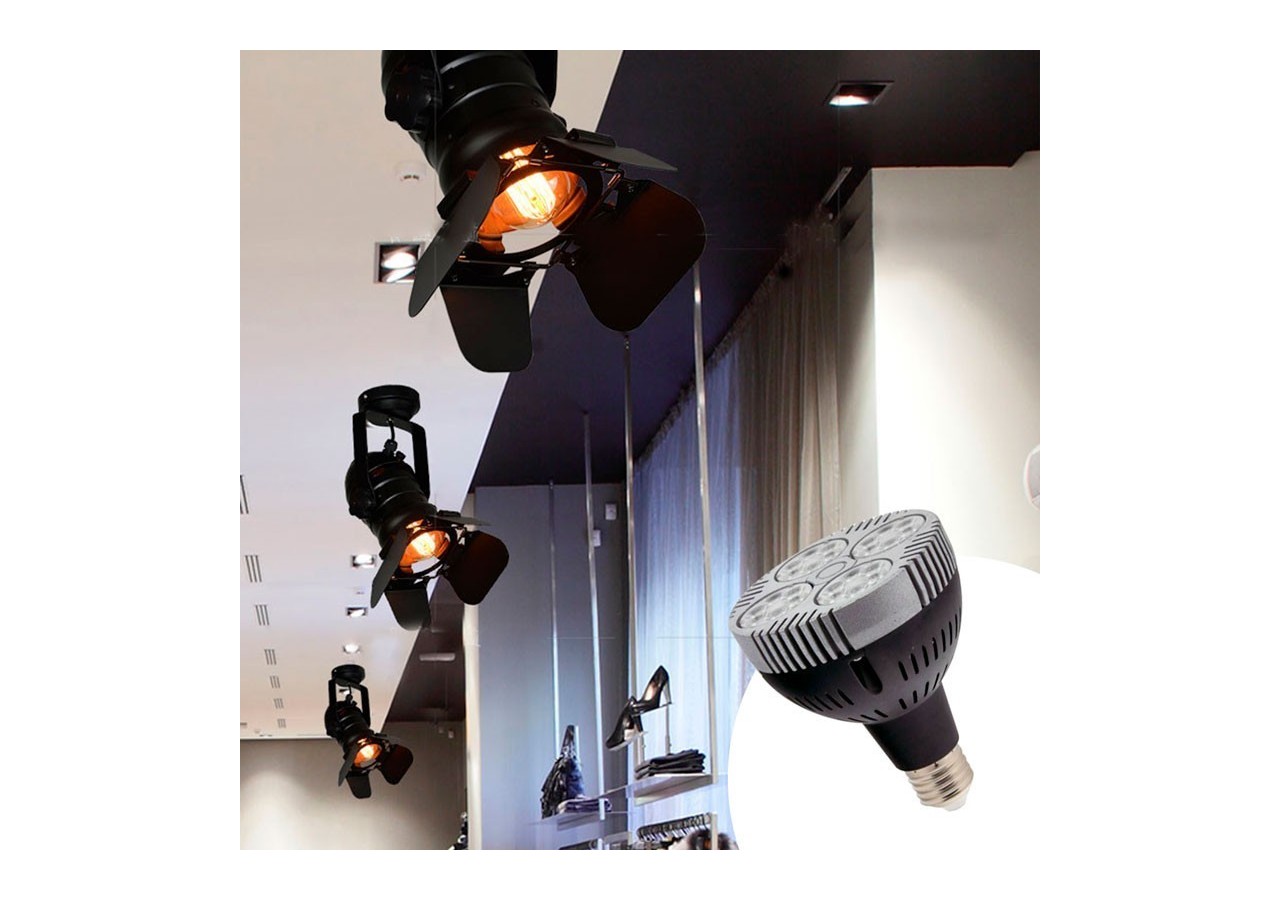 Kit projecteur "CINEMA" orientable pour rail avec ampoule LED PAR30 E27 - K233-BN - Barcelona LED