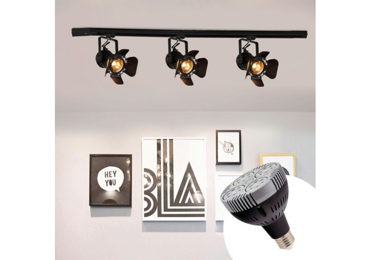 Kit projecteur "CINEMA" orientable pour rail monophasé avec ampoule LED PAR30 E27 - K233-MON-BN - Barcelona LED 2