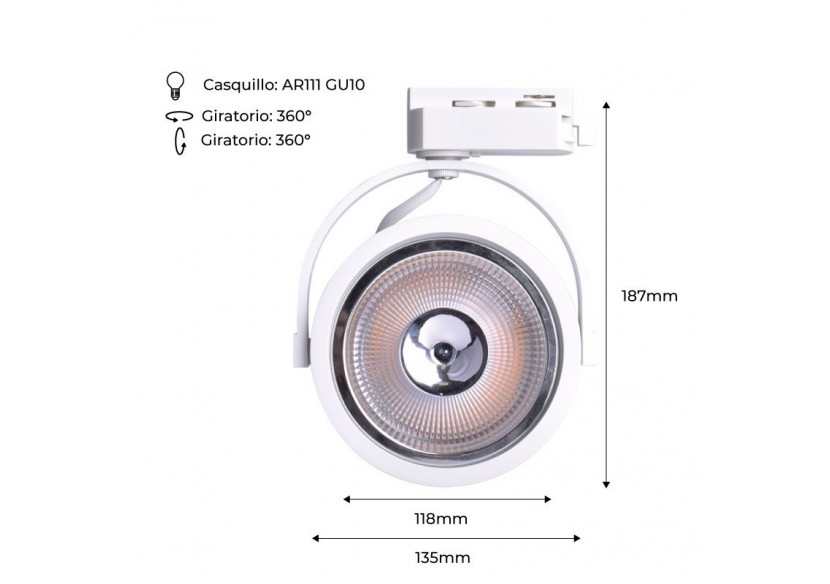Projecteur LED sur rail monophasé AR111 GU10 - B00582-B - Barcelona LED