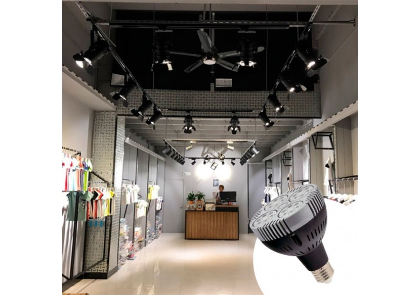 Kit projecteur "CINEMA" orientable pour rail triphasé avec ampoule LED PAR30 E27 - K233-TRI-BN - Barcelona LED