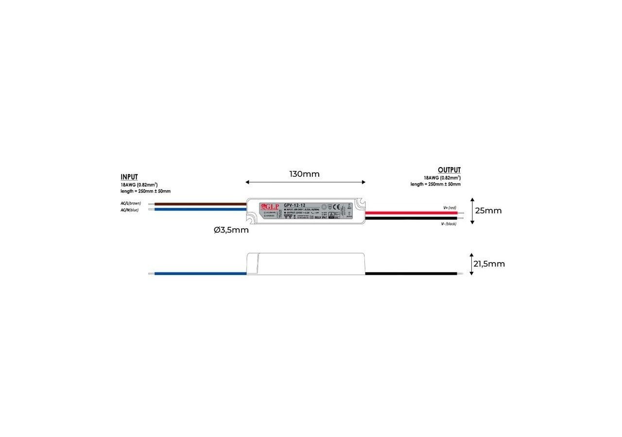 Alimentation LED étanche 12V DC-12W- IP67-GLP - GPV-12-12 - Barcelona LED