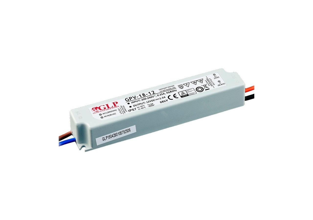 Alimentation LED étanche 12V DC-18W- IP67-GLP - GPV-18-12 - Barcelona LED